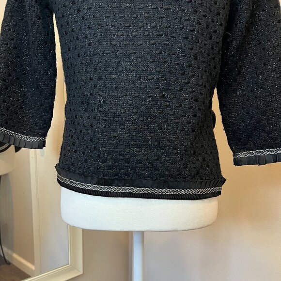 White House Black Market Black textured jacket with silver braiding, Size Small - Picture 12 of 15